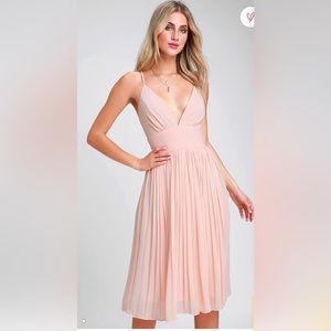 Blush Pink Pleated Midi Dress